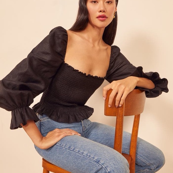 Reformation Tops - Reformation Tangerine Smocked Square Neck Top